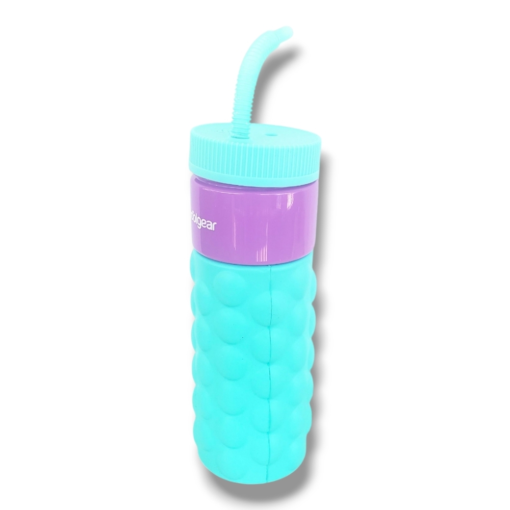 Cool Gear 24oz Plastic Retro Squishy Water Bottle Quilted Blue w/Foam Grip
